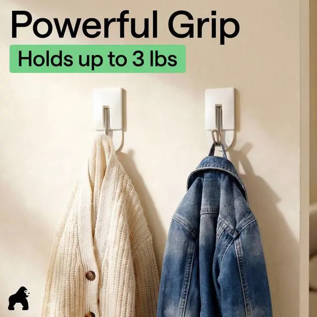 Alt view image 3 of 7 - Adhesive Hooks for Hanging, Heavy Duty Self Adhesive Wall Hooks, Damage-Free Removable Metal Hook, No Tools Required, Wall Hanger for Kitchen Bathroom Towel Coat Keys Purse, 5 Pack