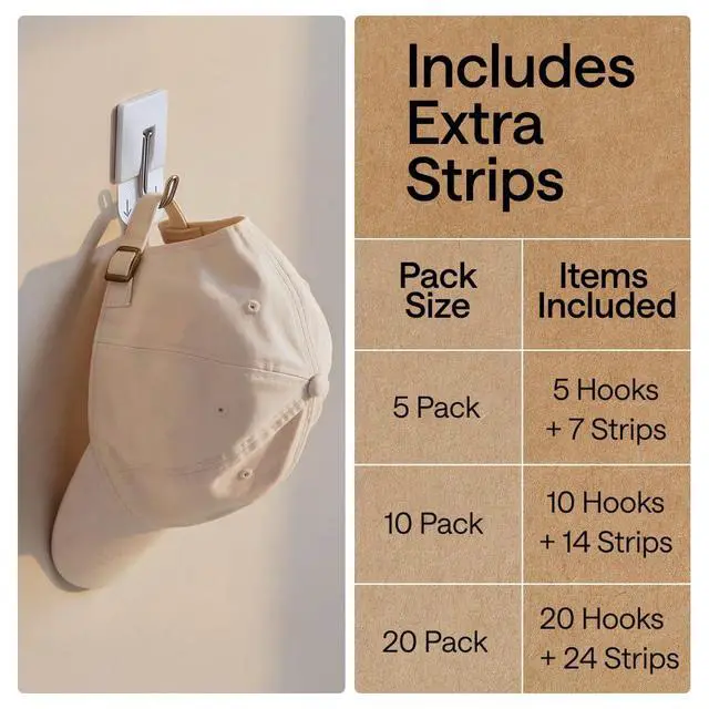 Alt view image 7 of 7 - Adhesive Hooks for Hanging, Heavy Duty Self Adhesive Wall Hooks, Damage-Free Removable Metal Hook, No Tools Required, Wall Hanger for Kitchen Bathroom Towel Coat Keys Purse, 5 Pack
