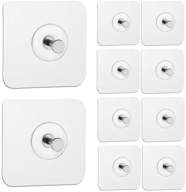 Main image of Reusable Adhesive Wall Hooks 13.5lbs(Max) Transparent , Waterproof and Oilproof For Bathroom Kitchen Heavy Duty 10 Pack