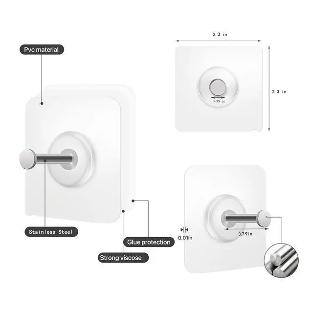 Alt view image 3 of 6 - Reusable Adhesive Wall Hooks 13.5lbs(Max) Transparent , Waterproof and Oilproof For Bathroom Kitchen Heavy Duty 10 Pack