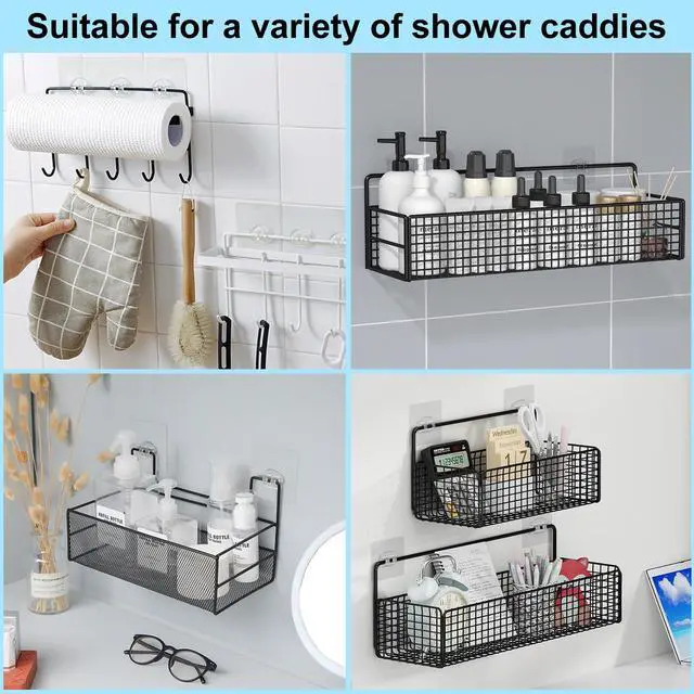 Alt view image 6 of 7 - 15 Pack Shower Caddy Adhesive Replacement, Shower Shelf Adhesive No Drilling, Adhesive Hooks for Showe Caddy, Soap Holder, and Kitchen Racks