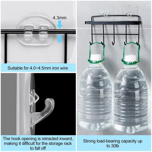 Alt view image 5 of 7 - 15 Pack Shower Caddy Adhesive Replacement, Shower Shelf Adhesive No Drilling, Adhesive Hooks for Showe Caddy, Soap Holder, and Kitchen Racks