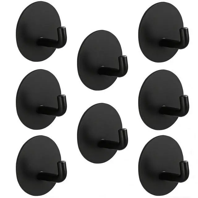 Main image of Pack Adhesive Wall Hooks for Bathroom Kitchen Towels Coats, Black