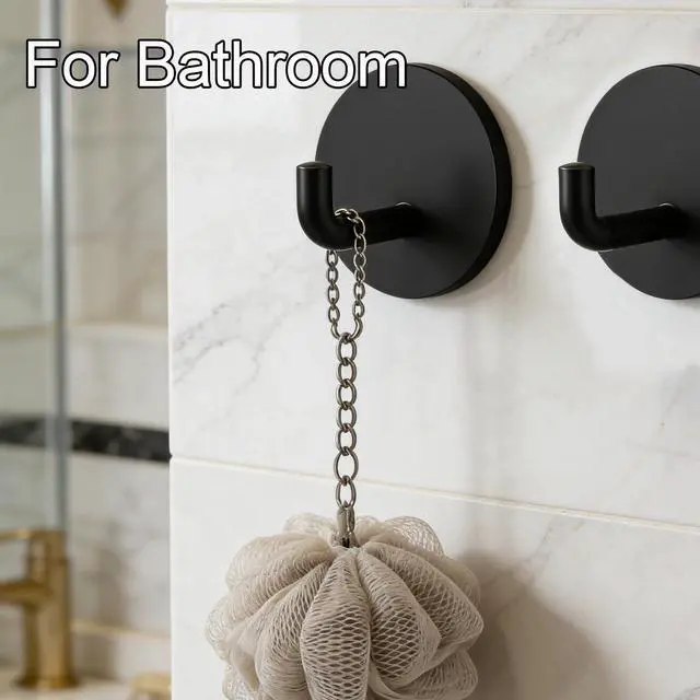 Alt view image 5 of 7 - Pack Adhesive Wall Hooks for Bathroom Kitchen Towels Coats, Black