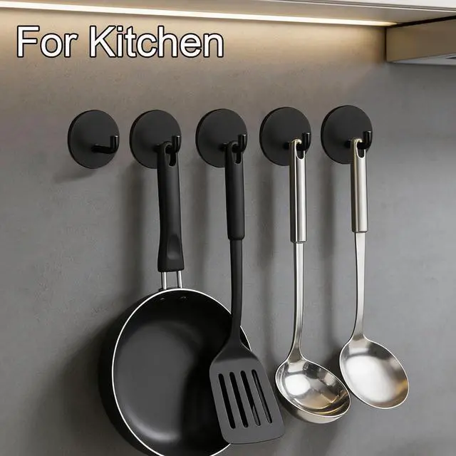 Alt view image 6 of 7 - Pack Adhesive Wall Hooks for Bathroom Kitchen Towels Coats, Black