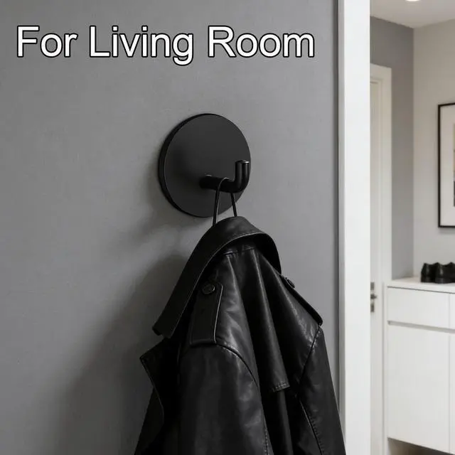 Alt view image 7 of 7 - Pack Adhesive Wall Hooks for Bathroom Kitchen Towels Coats, Black