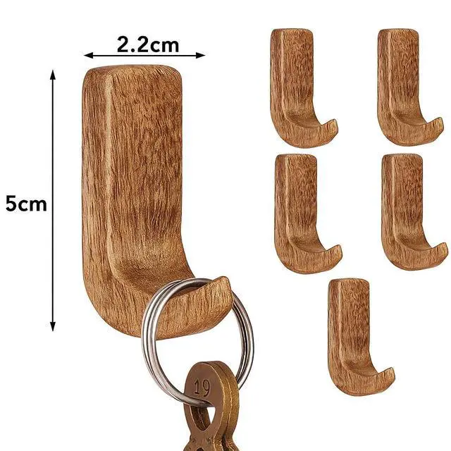 Alt view image 3 of 7 - Decorative Wood Adhesive Wall Hooks - No Damage Boho Hooks for Keys, Jewelry, Leashes and Lightweight Accessories - 6 Hangers with 12 Strips