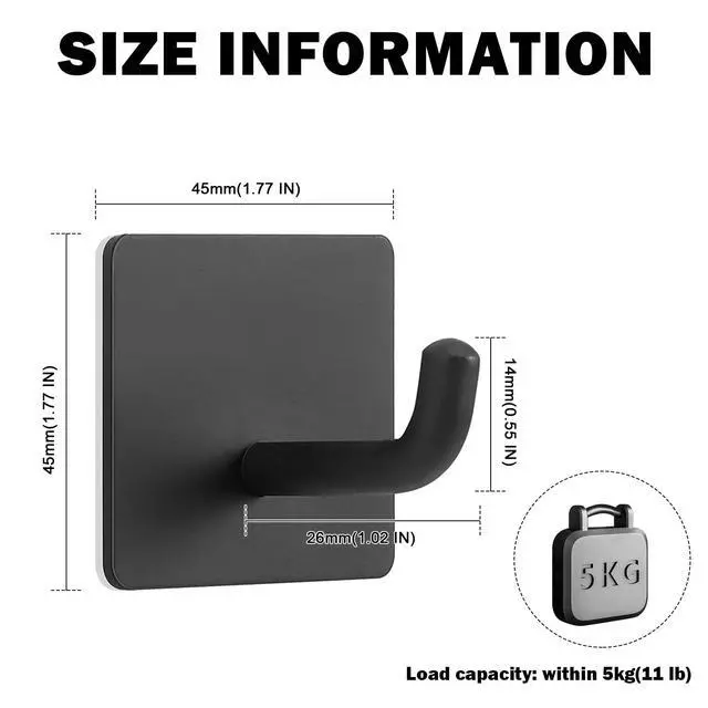 Alt view image 2 of 7 - Adhesive Towel Hooks, 304 Stainless Steel Self Sticky Wall Hooks Waterproof Shower Hooks for Robe/Clothes, No Drilling Towel Hangers for Bathroom Kitchen Bedroom (Black, 6 Packs)