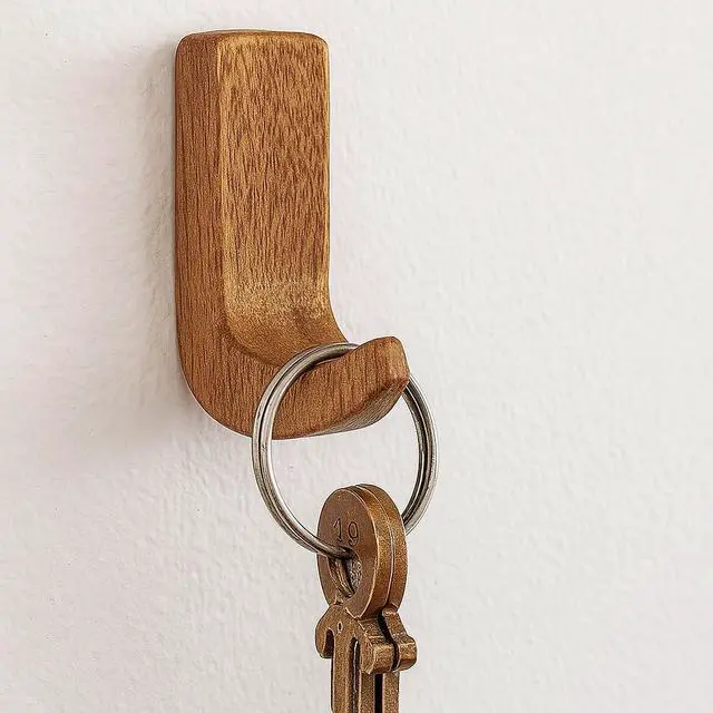 Alt view image 7 of 7 - Decorative Wood Adhesive Wall Hooks - No Damage Boho Hooks for Keys, Jewelry, Leashes and Lightweight Accessories - 6 Hangers with 12 Strips