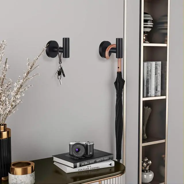 Alt view image 6 of 6 - Towel Hooks Bathroom Coat Robe Wall Hook Heavy Duty Door Hanger Towel Robe Clothes Cabinet Closet Sponges Rack for Bathroom Bedroom Kitchen Hotel Pool 4 Packs Black(Drilling Installation)