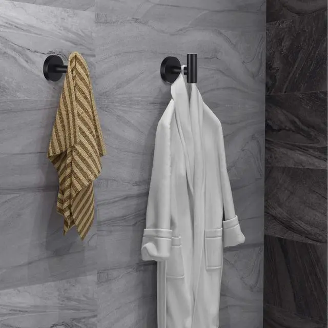 Alt view image 5 of 6 - Towel Hooks Bathroom Coat Robe Wall Hook Heavy Duty Door Hanger Towel Robe Clothes Cabinet Closet Sponges Rack for Bathroom Bedroom Kitchen Hotel Pool 4 Packs Black(Drilling Installation)
