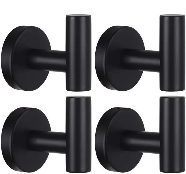 Main image of Towel Hooks Bathroom Coat Robe Wall Hook Heavy Duty Door Hanger Towel Robe Clothes Cabinet Closet Sponges Rack for Bathroom Bedroom Kitchen Hotel Pool 4 Packs Black(Drilling Installation)