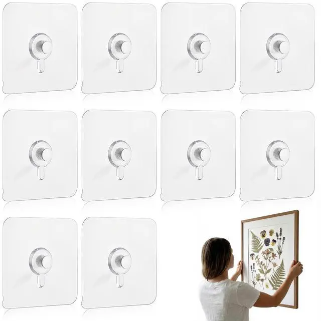 Main image of Pcs No Drill Adhesive Hooks, Wall Hooks Self Adhesive Wall Mount Screw Hooks Upgraded Picture Hangers Without Nails Nail Free Wall Hangers for Home Bathroom Kitchen