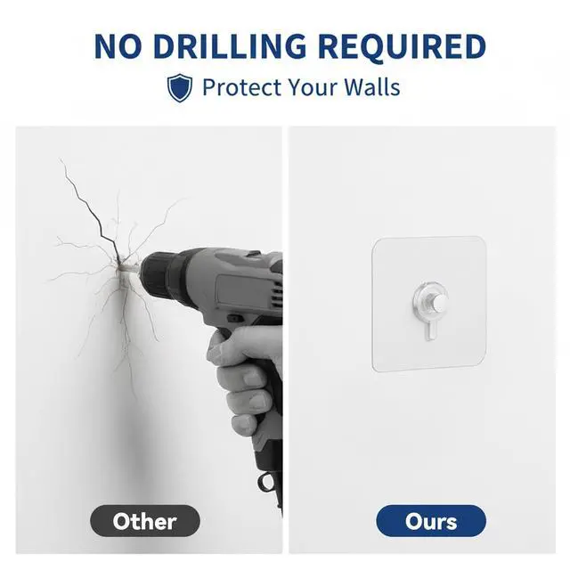 Alt view image 3 of 7 - Pcs No Drill Adhesive Hooks, Wall Hooks Self Adhesive Wall Mount Screw Hooks Upgraded Picture Hangers Without Nails Nail Free Wall Hangers for Home Bathroom Kitchen