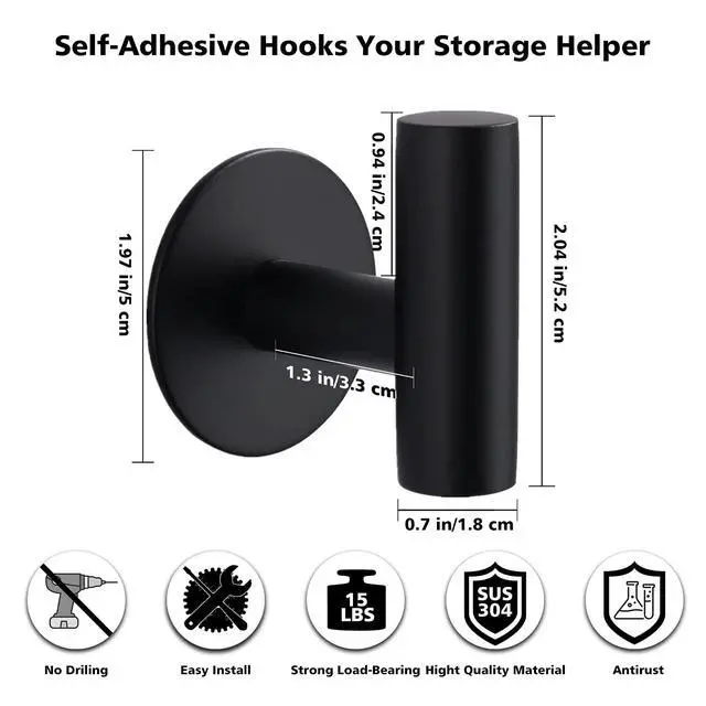 Alt view image 3 of 7 - Adhesive Hooks Heavy Duty Wall Hooks Stainless Steel Waterproof Shower Hook, Adhesive Holder Coat Hook for Hanging, Wall Mounted Towel Hooks for Bathroom Glass Window- 2 Pack