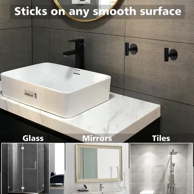 Alt view image 6 of 7 - Adhesive Hooks Heavy Duty Wall Hooks Stainless Steel Waterproof Shower Hook, Adhesive Holder Coat Hook for Hanging, Wall Mounted Towel Hooks for Bathroom Glass Window- 2 Pack