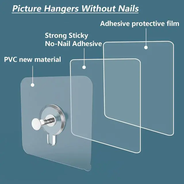 Alt view image 3 of 7 - Pack Wall Hooks 13 lbs(Max), Wall Hangers Without Nails, Adhesive Wall Hooks, Waterproof and Rustproof to use Inside Kitchen, Bathroom, Home and Office