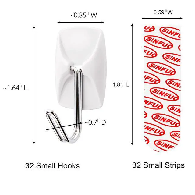 Alt view image 2 of 7 - Wire Hooks for Wall Small 32 Hooks + 36 Stirps, Damage Free Utility Hooks, Damage Free Adhesive Hooks for Key Holder, Coat, Door, Heavy Duty Wall Hooks