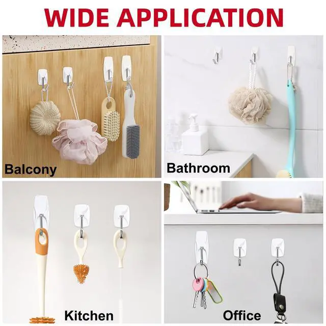 Alt view image 4 of 7 - Wire Hooks for Wall Small 32 Hooks + 36 Stirps, Damage Free Utility Hooks, Damage Free Adhesive Hooks for Key Holder, Coat, Door, Heavy Duty Wall Hooks