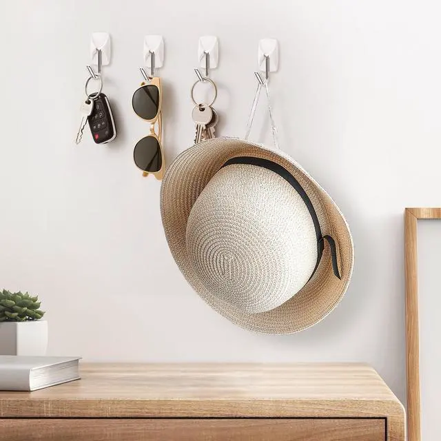 Alt view image 3 of 7 - Wire Hooks for Wall Small 32 Hooks + 36 Stirps, Damage Free Utility Hooks, Damage Free Adhesive Hooks for Key Holder, Coat, Door, Heavy Duty Wall Hooks