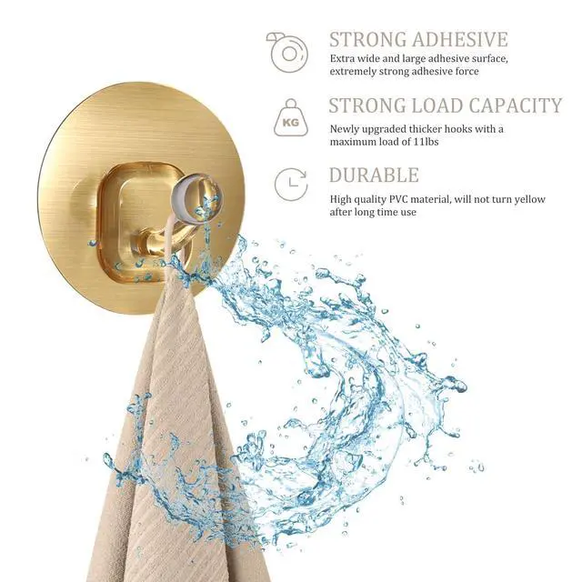Alt view image 5 of 7 - Adhesive Hooks for Hanging 10 Pack, Heavy Duty Wall Hooks 11 lbs, Self Adhesive Waterproof Sticky Robe Towel Hooks for Home, Bathroom, Kitchen, Outdoor