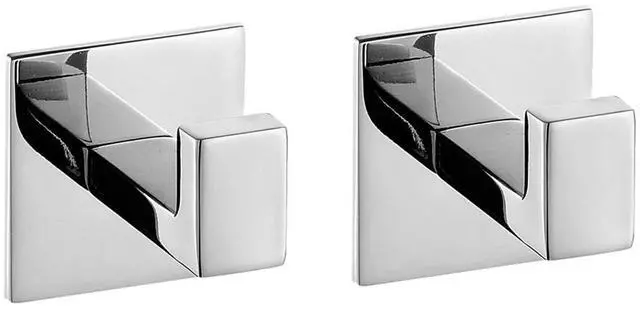 Main image of Square Coat Hook SUS 304 Stainless Steel Towel Robe Door Hooks Wall Mounted Self Adhesive No Drilling, Mirror Polished - 2 Pack