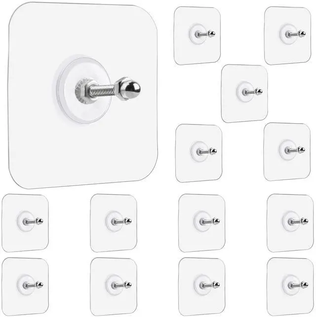 Main image of Wall Hangers Without Nails, 14 Packs Heavy Duty Adhesive Hooks, Wall Hooks for Hanging, Screw Free Sticker, Seamless Screws for Wall Mount, 2 in 1 Reusable (18mm)