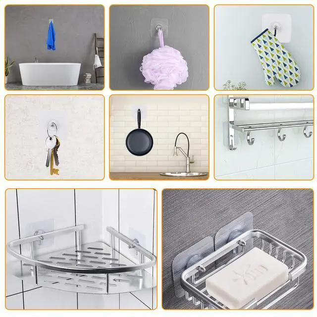Alt view image 3 of 6 - Wall Hangers Without Nails, 14 Packs Heavy Duty Adhesive Hooks, Wall Hooks for Hanging, Screw Free Sticker, Seamless Screws for Wall Mount, 2 in 1 Reusable (18mm)