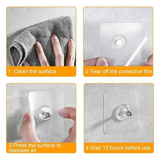 Alt view image 5 of 6 - Wall Hangers Without Nails, 14 Packs Heavy Duty Adhesive Hooks, Wall Hooks for Hanging, Screw Free Sticker, Seamless Screws for Wall Mount, 2 in 1 Reusable (18mm)