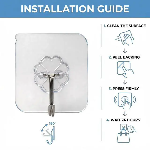 Alt view image 5 of 6 - Wall Hooks - 33 lbs Max, Transparent, Seamless, Waterproof & Oilproof, Heavy Duty Adhesive Coat & Towel Hooks (10 Pack)