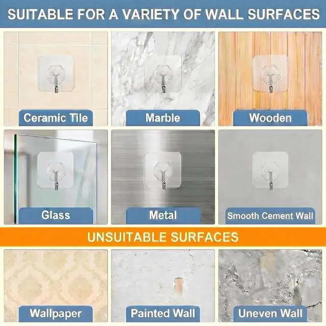 Alt view image 6 of 6 - Wall Hooks - 33 lbs Max, Transparent, Seamless, Waterproof & Oilproof, Heavy Duty Adhesive Coat & Towel Hooks (10 Pack)