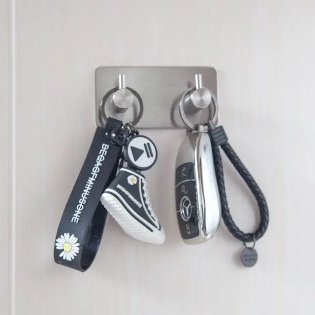 Alt view image 6 of 7 - Adhesive Towel Hooks for Bathrooms Shower no Drill Heavy Duty Wall Hooks self Adhesive Towel Rack Stick On Wall Coats Hooks Brushed Nickel Adhesive Hanger for Kitchen,Door,Key,2 Hooks Silver