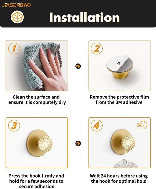 Alt view image 7 of 7 - Pack Adhesive Coat Hooks for Bathrooms Gold Wall Robe Towel Hooks for Hanging Kitchen Decorative Heavy Duty Zinc Alloy