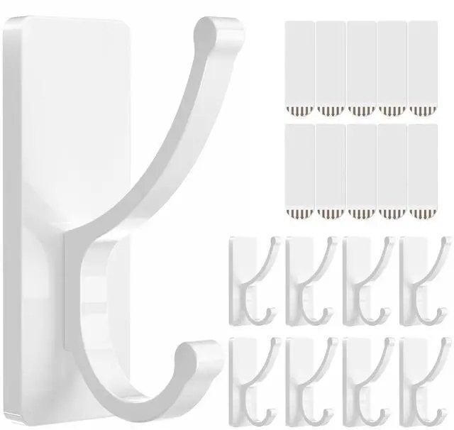 Main image of Adhesive Wall Hooks with Strip - No Residue, Easy to Remove, Strong Heavy Duty Sticky Towel Hook, 8 Pack White