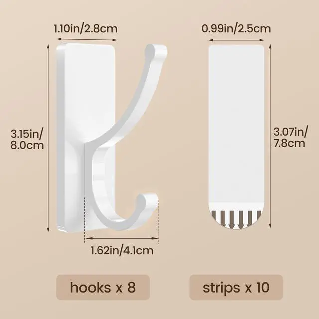 Alt view image 4 of 7 - Adhesive Wall Hooks with Strip - No Residue, Easy to Remove, Strong Heavy Duty Sticky Towel Hook, 8 Pack White