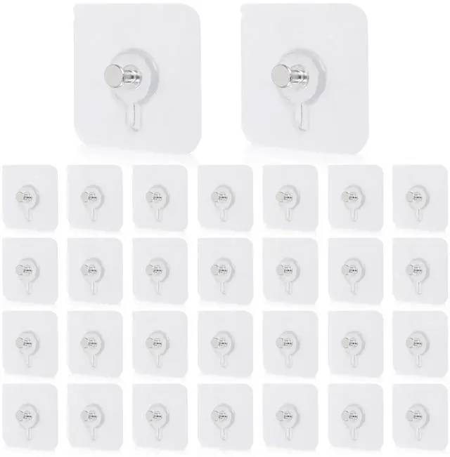 Main image of 30 Pcs Self Adhesive Wall Hooks No Drill Hooks for Hanging, No-Trace Sticker Frame Hangers Without Nails for Mount Wall Shelf, Bathroom, Heavy Duty Adhesive Wall Hooks for Kitchen (30, m)