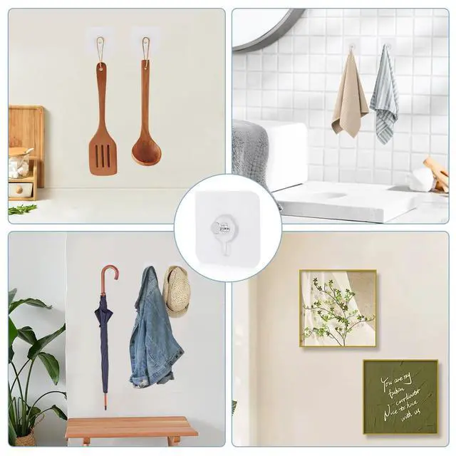 Alt view image 3 of 7 - 30 Pcs Self Adhesive Wall Hooks No Drill Hooks for Hanging, No-Trace Sticker Frame Hangers Without Nails for Mount Wall Shelf, Bathroom, Heavy Duty Adhesive Wall Hooks for Kitchen (30, m)
