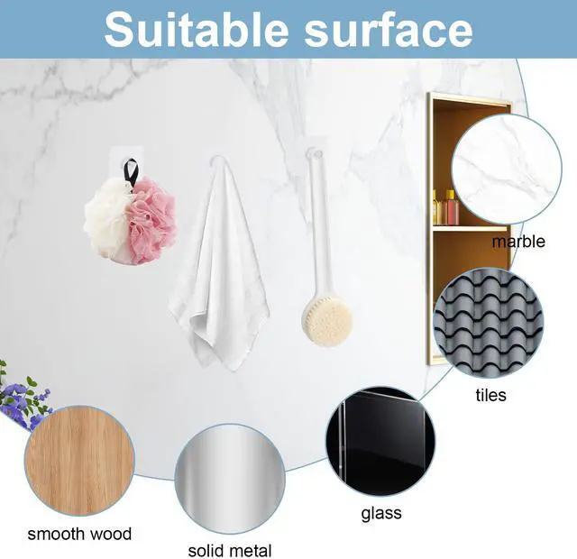 Alt view image 4 of 7 - 30 Pcs Self Adhesive Wall Hooks No Drill Hooks for Hanging, No-Trace Sticker Frame Hangers Without Nails for Mount Wall Shelf, Bathroom, Heavy Duty Adhesive Wall Hooks for Kitchen (30, m)