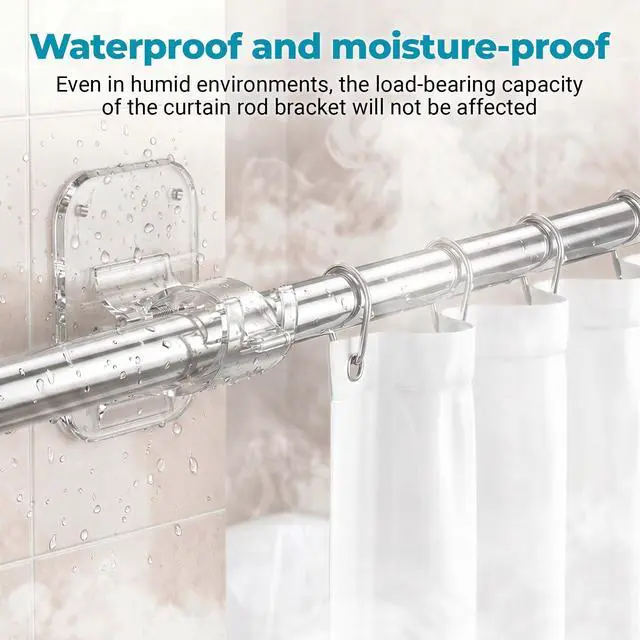 Alt view image 4 of 7 - No Drill Curtain Rod Brackets - 20LB, 4 Pack Self Adhesive Curtain Rod Holder, Peel and Stick Wall Hooks, Renter Friendly Upgrades for Apartment, Kitchen, Bathroom, Dorm, Living Room and RV