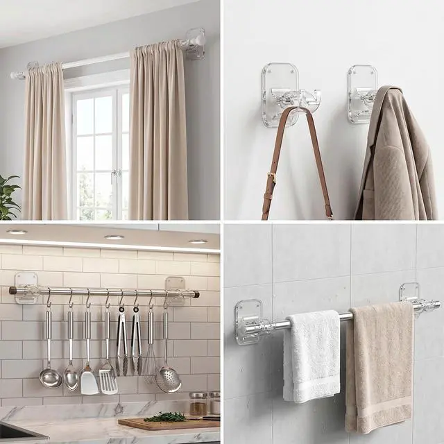 Alt view image 7 of 7 - No Drill Curtain Rod Brackets - 20LB, 4 Pack Self Adhesive Curtain Rod Holder, Peel and Stick Wall Hooks, Renter Friendly Upgrades for Apartment, Kitchen, Bathroom, Dorm, Living Room and RV