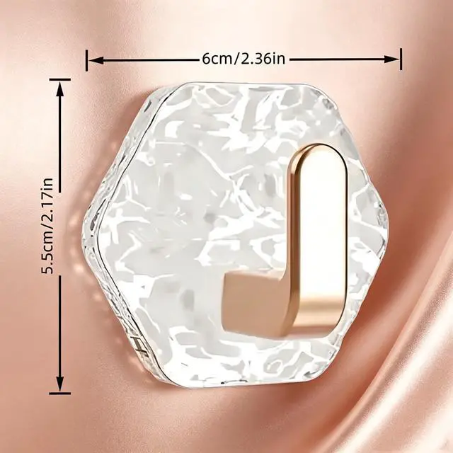 Alt view image 6 of 6 - 10pcs Modern Hexagon Shape Adhesive Hook Clear Surfaces Without Damage Easy Installation, Wall Hook Glacier Ripple Design Heavy Duty Waterproof Adhesive for Towels, Keys & Home Decor Organizer