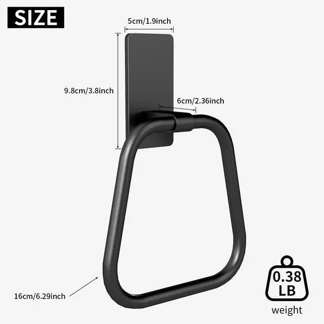 Alt view image 5 of 7 - Adhesive Hand Towel Holder for Bathroom, Aluminum No Drill Wall Mounted Towel Ring, Easy Install for Bathroom & Kitchen (Matte Black)