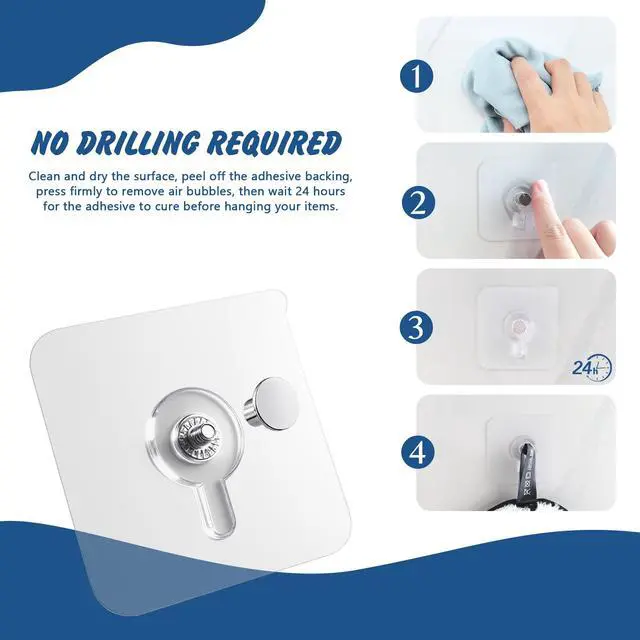 Alt view image 2 of 7 - PCS Self-Adhesive Picture Hooks Transparent Waterproof Hangers No Drill Wall Mount Screw Sticky Hooks for Hanging Picture Frames Wall Decoration Mirrors Kitchenware