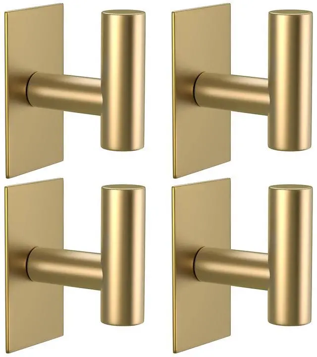 Main image of Wall Towel Hooks, Heavy Duty Sticky Holder Waterproof Towel Hooks for Hanging Coat, Clothes, Closet Hook Wall Mount for Kitchen (Gold, 4 Pack)