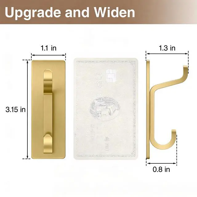 Alt view image 2 of 6 - Self Adhesive Hooks, Extra Sticky 10LB (Max), Heavy Duty Stainless, Stick On Wall and Door Hooks for Hanging, Bathroom Towel Hooks and Coat Hooks, Robe Hook Wall Mounted, Gold, 4 Pack