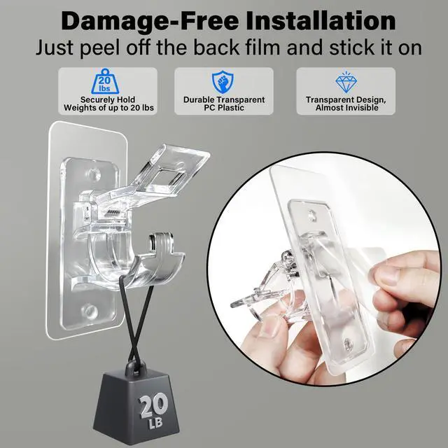 Alt view image 4 of 7 - Pack No Drill Needed Curtain Rod Holders, Self Adhesive Rod Brackets, Multipurpose Nail-Free Stick on Curtain Rod Hooks Hangers for Dorm, Kitchen, Home, Bathroom, Transparent
