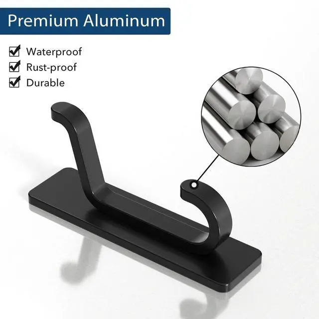 Alt view image 7 of 7 - Wall Hooks for Coat and Towel: 13LB Strong Adhesive Door Hanger Stick on, Black 6 Pack