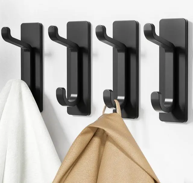Alt view image 6 of 7 - Wall Hooks for Coat and Towel: 13LB Strong Adhesive Door Hanger Stick on, Black 6 Pack