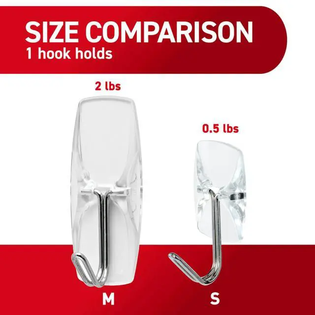 Alt view image 5 of 7 - Medium Clear Wire Toggle Hooks,10 Wall Hook and 12 Strips, Damage-Free Hanging with Adhesive, Great for Hanging, Organization and Storage, Holds up to 2 lb