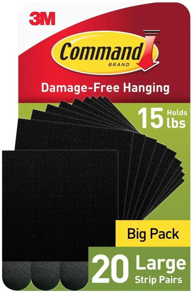 Main image of 15 lb Large 20 Pairs Picture Hanging Strips (40 Strips), Damage-Free Hangers for Picture Frames, No Tools Required, Great for Home Room Wall Decor, Black Adhesive